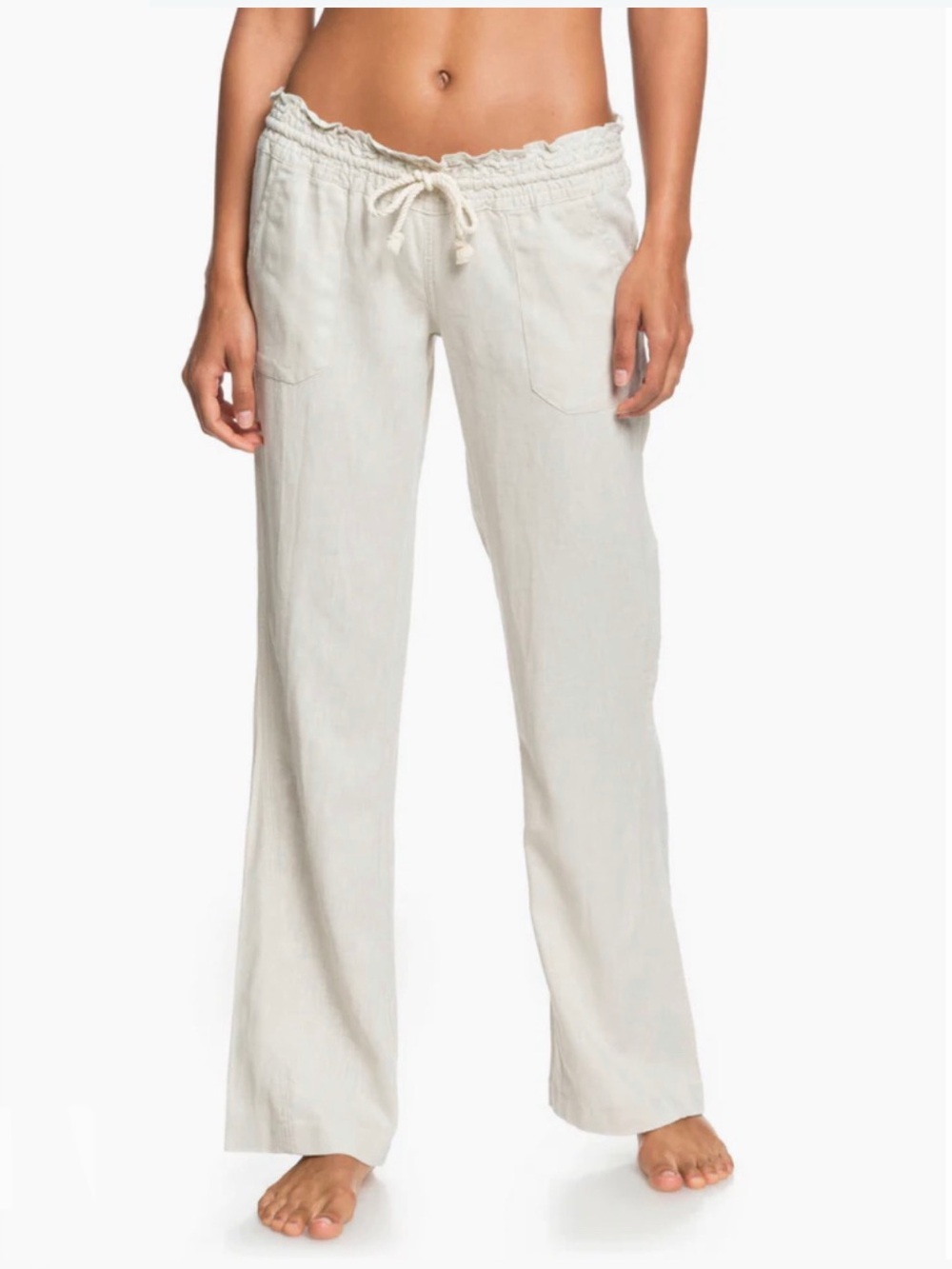 Roxy women’s beige white linen drawstring beach pants